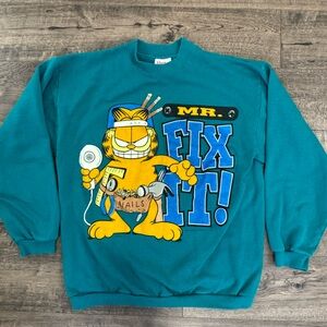 Vintage Garfield “Mr Fix It” crewneck sweatshirt- 1978 Size Large-Teal